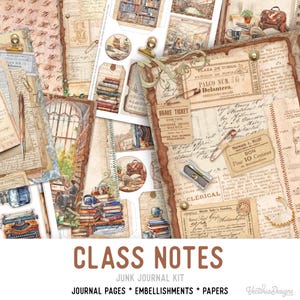 Class Notes Junk Journal Kit, College Printable Junk Journal Kit College Class Embellishments Junk Journal Papers College Craft kit - 003385