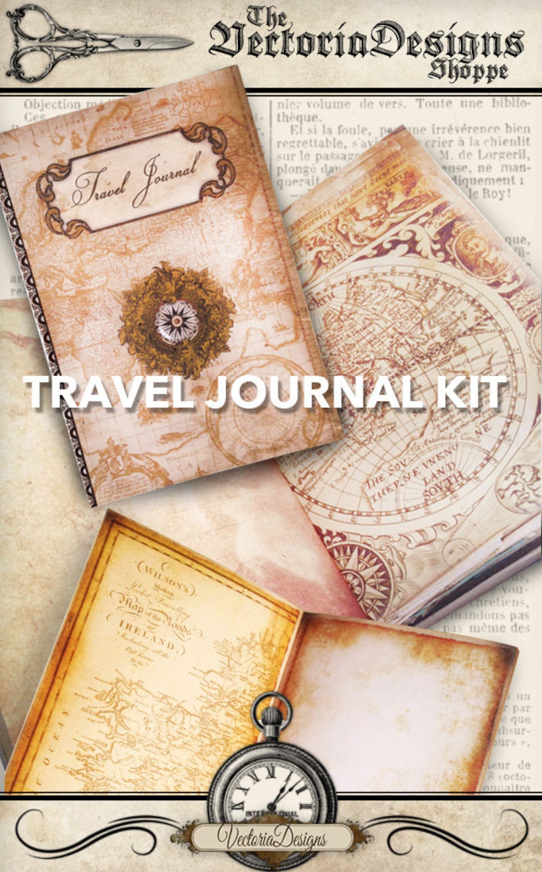 Travel Journal Kit, Printable Junk Journal, Digital Journal Kit