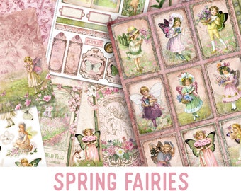 Spring Fairies Crafting Printables Kit, Fairy Junk Journal, Fairy Embellishments, Spring, Printable Journal, Junk Journal Spring - 002899