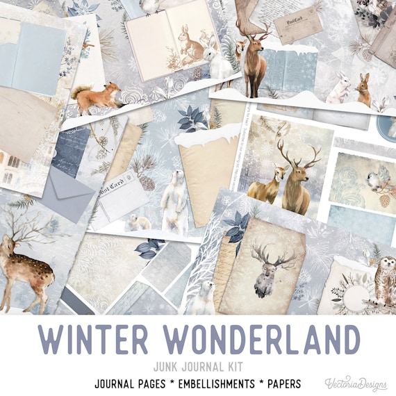Winter Wonderland Junk Journal Kit - Printable Pages for Crafting - 002153
