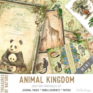 Animal Kingdom Junk Journal Kit MINI Crafting Printables Kit, Animals Embellishments Animals Paper Craft Kits Junk Journal Tutorial 003122
