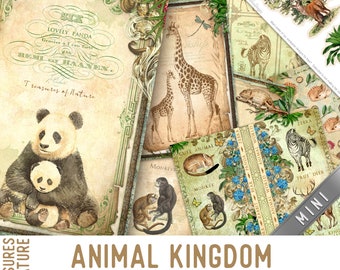 Animal Kingdom Junk Journal Kit MINI Crafting Printables Kit, Animals Embellishments Animals Paper Craft Kits Junk Journal Tutorial 003122