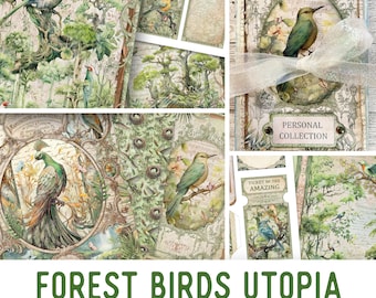 Forest Birds Junk Journal Kit Birds Paradise Crafting Printables Kit Birds Junk Journal Embellishments Paper Craft Kits DIY Tutorial 003099