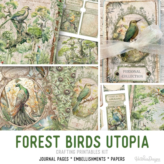 Forest Birds Junk Journal Kit (Standard) - Printable Pages, Papers and Embellishments for Crafting - 003099