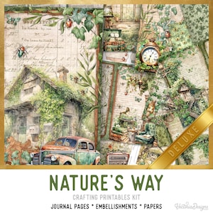 Nature's Way Junk Journal Kit DELUXE, Nature Crafting Printables Nature Embellishments Printable Paper Nature Junk Journal Nature 003641