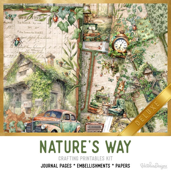 Nature's Way Junk Journal Kit, Deluxe - Printable Pages, Papers and Embellishments for Crafting - 003641
