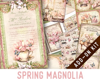 Spring Magnolia Junk Journal Kit ADD-ON, Printable Junk Journal Pages Journal Kit Craft kits Vintage Junk Journal 003348