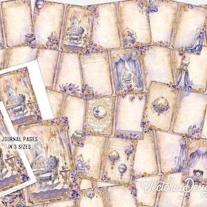 Purple and Gold Junk Journal Kit DELUXE, Purple Gold Crafting Printables Kit Purple Embellishments Printable Paper Craft Kit Tutorial 003318 image 3