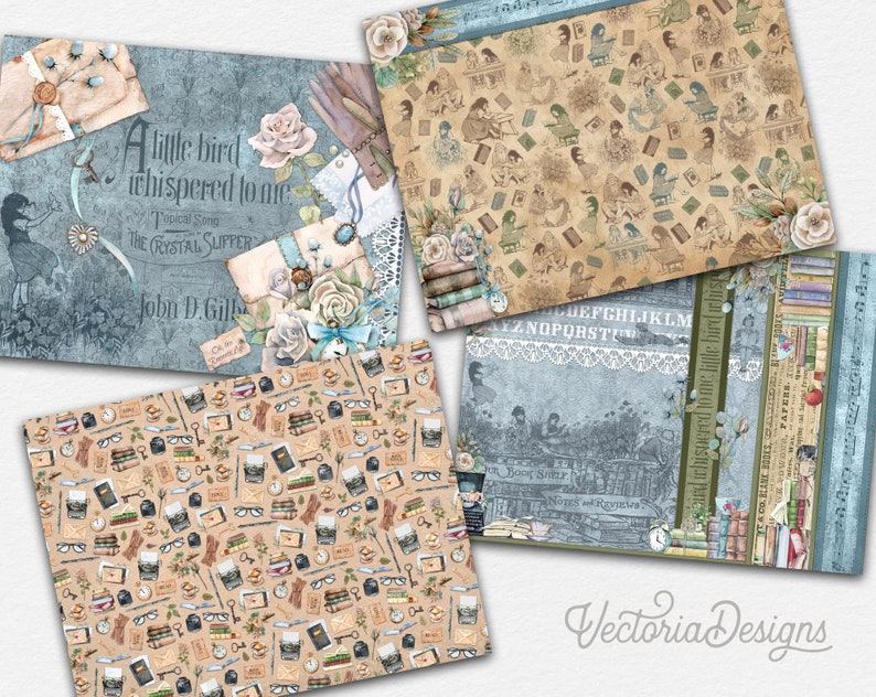 Book Lovers Horizontal Paper Pack, Printable Paper Pack, Landscape Paper Pack, Scrapbook Paper Pack, Decorative Paper, Digital Paper 002664 image 7