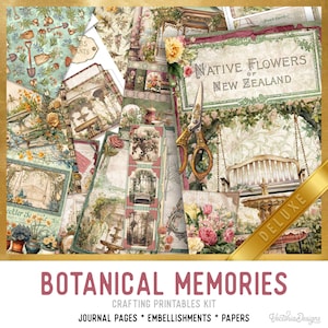 Botanical Memories Junk Journal Kit DELUXE, Memories Crafting Printables Botanical Embellishments Printable Paper Junk Journal 003670