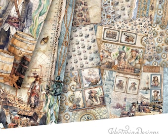 Pirates Paper Pack, Pirates Pack, Pirates Scrapbook Paper, Pirates Junk Journal Paper Pack, Pirates Kit, Paper Pirates 003805