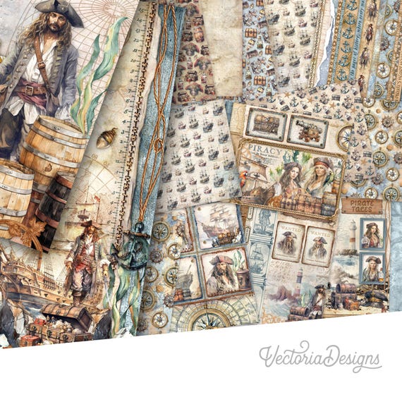 Pirate Scrapbook Paper Pack, Printable - 003805