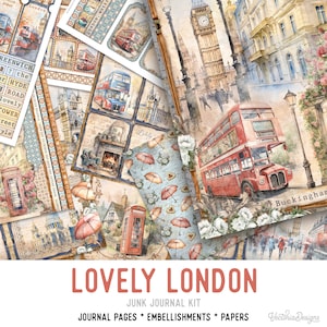 Lovely London Junk Journal Kit, Printable Junk Journal Kit London Embellishments Junk Journal London Papers London Craft Kit London 003130