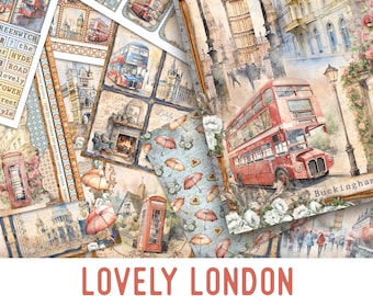 Lovely London Junk Journal Kit, Printable Junk Journal Kit London Embellishments Junk Journal London Papers London Craft Kit London 003130