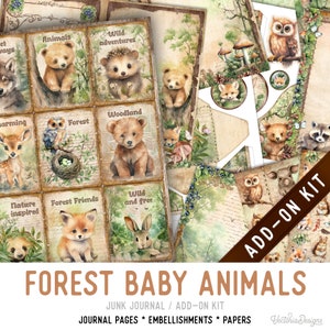 Forest Baby Animals Junk Journal Kit ADD-ON, Printable Junk Journal Pages Printable Junk Journal Kit Craft kits Vintage Junk Journal 003274