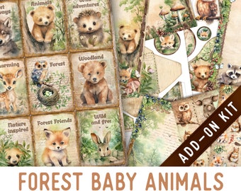 Forest Baby Animals Junk Journal Kit ADD-ON, Printable Junk Journal Pages Printable Junk Journal Kit Craft kits Vintage Junk Journal 003274