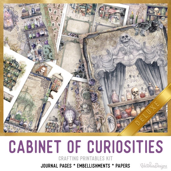 Cabinet of Curiosities Junk Journal Kit DELUXE - Printable Pages, Papers and Embellishments for Crafting - 003125