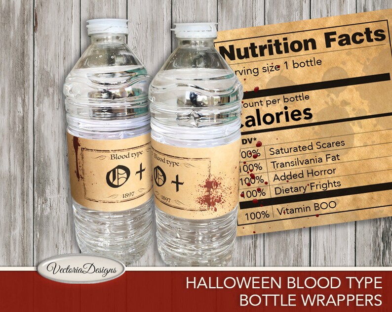 Halloween Labels, Vampire Blood Labels, Halloween Wrappers, Bottle Labels, Vampire Decoration, Halloween Blood Type, Digital Art, 001669 image 1