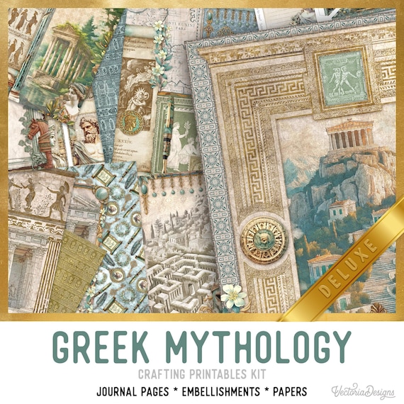 Greek Mythology Junk Journal Kit (DELUXE) - Printable Pages, Papers and Embellishments for Crafting - 003951