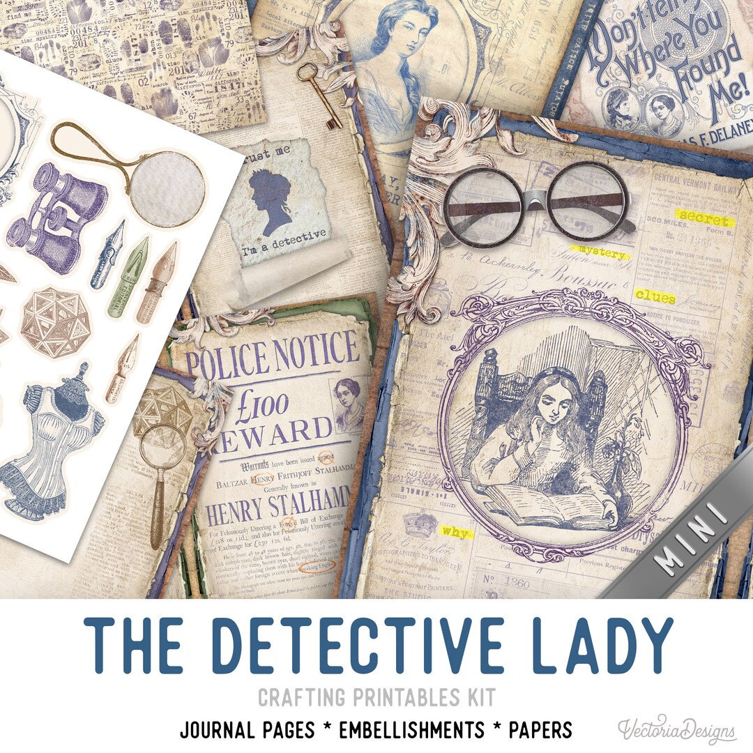 Detective Lady MINI Crafting Printables Kit, Vintage Junk Journal ...