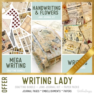 Writing Lady DELUXE Offer, Crafting Printables, Writing Journal Kit, Writing Papers, Journal Pages, Journal Ephemera, Craft Kit, DIY 002847