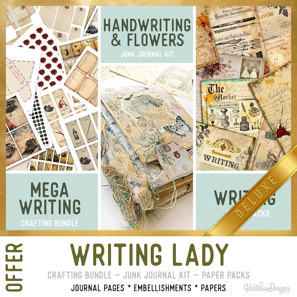 Writing Lady DELUXE Offer, Crafting Printables, Writing Journal Kit, Writing Papers, Journal Pages, Journal Ephemera, Craft Kit, DIY 002847