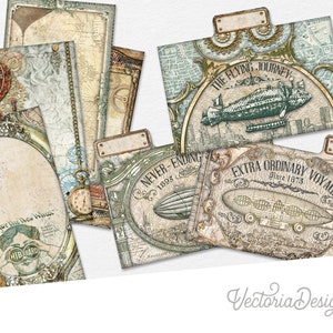 Dirigibles File Folders Kit, Printable File Folders, Steampunk File Folders, Mini File Folders, Junk Journal Embellishments, Crafting 002632