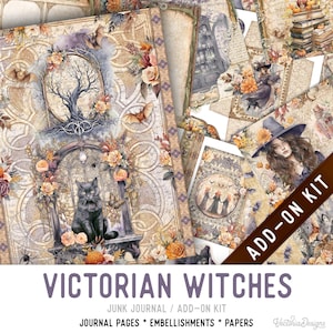 Victorian Witches Junk Journal Kit ADD-ON, Printable Halloween Junk Journal Pages Journal Kit Craft kits Vintage Junk Journal 003498