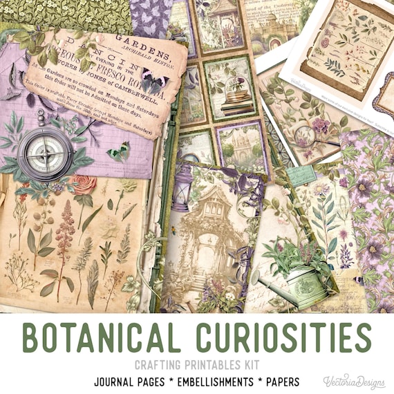 Botanical Curiosities Junk Journal Kit (Standard) - Printable Pages, Papers and Embellishments for Crafting - 003649