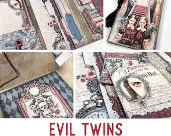 Evil Twins Mini Project, Crafts Halloween Mini Booklet Halloween Booklet Craft Kit Folio Kit Junk Journal Printable Craft Kit 003844