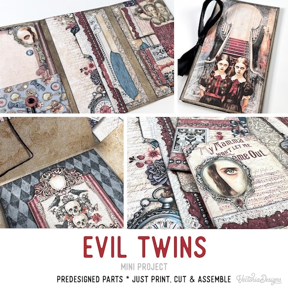 Evil Twins Halloween Mini Booklet Craft Kit, Printable Folio - 003844