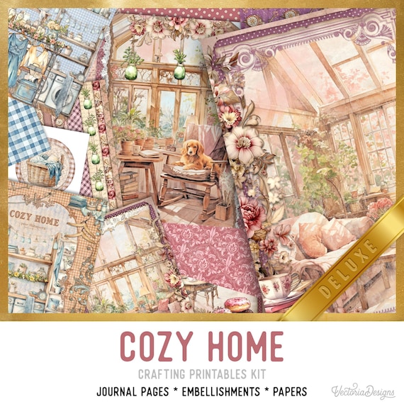 Cozy Home Junk Journal Kit DELUXE, Homemaking Crafting Printables Home Embellishments Home Printable Paper Vintage Junk Journal Home 003715