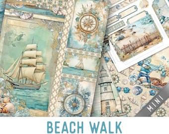 Beach Walk Junk Journal Kit MINI, Beach Crafting Printables Kit Nautical Embellishments Printable Nautical Paper Kit Craft Kit 003407