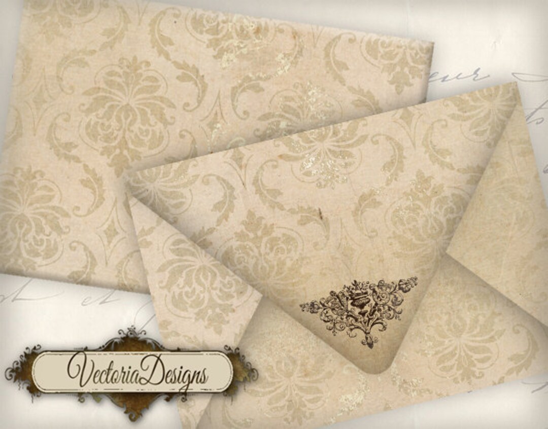 Damask Envelopes, Printable Envelopes, Scrapbook Paper, Shabby Elegant Envelopes, Digital Clip