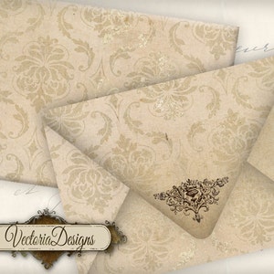 Damask Envelopes, Printable Envelopes, Scrapbook Paper, Shabby Elegant Envelopes, Digital Clip Art, Damask Sheets, Digital Download 000577