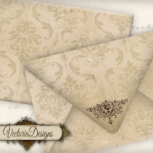 Damask Envelopes, Printable Envelopes, Scrapbook Paper, Shabby Elegant Envelopes, Digital Clip Art, Damask Sheets, Digital Download 000577