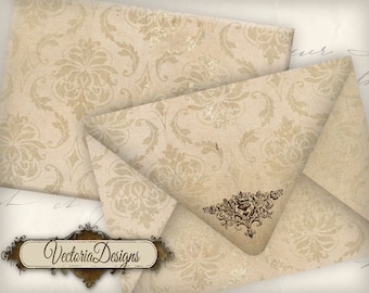 Damask Envelopes, Printable Envelopes, Scrapbook Paper, Shabby Elegant Envelopes, Digital Clip Art, Damask Sheets, Digital Download 000577