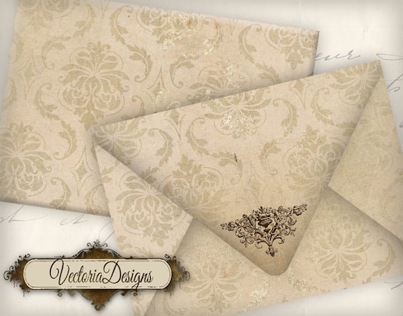 Damask Envelopes, Printable Envelopes, Scrapbook Paper, Shabby Elegant Envelopes, Digital Clip Art, Damask Sheets, Digital Download 000577