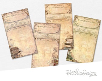 Antiques & Classics Library Cards, Printable Library Cards, Junk Journal Embellishments, Scrapbooking, Library Journal, Printables - 002759