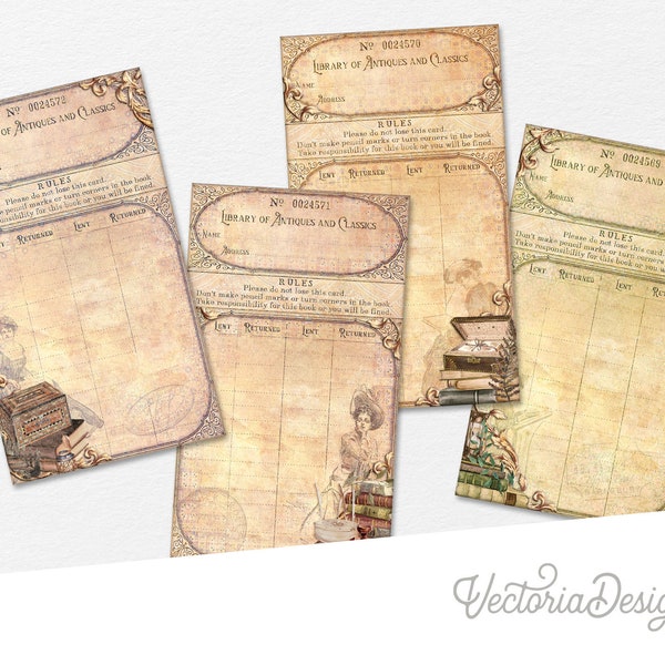 Antiques & Classics Library Cards, Printable Library Cards, Junk Journal Embellishments, Scrapbooking, Library Journal, Printables - 002759