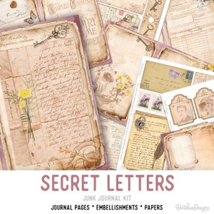Secret Letters Junk Journal Kit, Scrapbooking Embellishments, Digital Paper Crafting, Vintage Ephemera Sheets, Journaling Supplies 002369