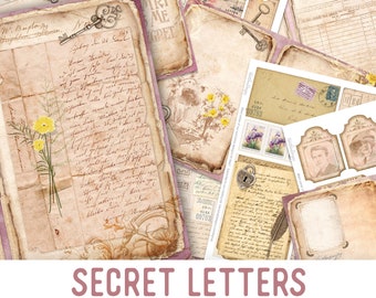 Secret Letters Junk Journal Kit, Scrapbooking Embellishments, Digital Paper Crafting, Vintage Ephemera Sheets, Journaling Supplies 002369