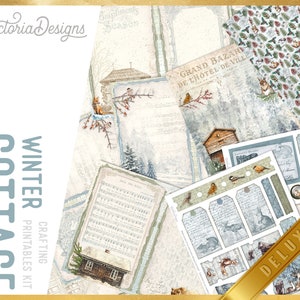 Winter Cottage DELUXE Kit, Winter Journal Kit, Vintage Paper Embellishments, Digital Ephemera Sheets, Scrapbooking Supplies, Crafting 002800