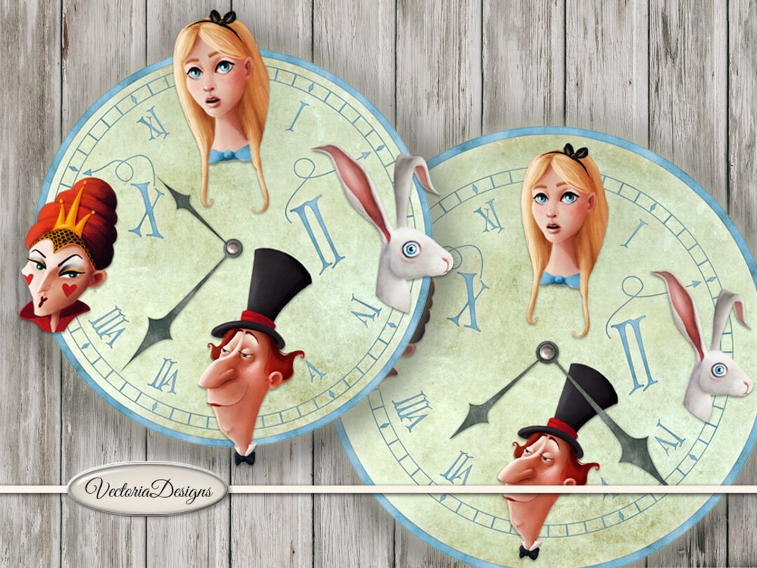 Alice in Wonderland Clocks Printable Party Decor Diy Paper Crafting ...