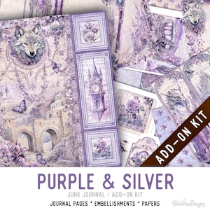 Purple & Silver Junk Journal Kit ADD-ON, Printable Junk Journal Pages Journal Kit Craft kits Vintage Junk Journal 003423
