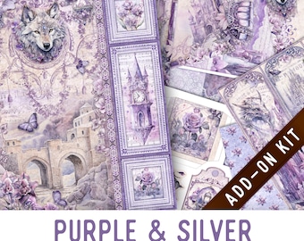 Purple & Silver Junk Journal Kit ADD-ON, Printable Junk Journal Pages Journal Kit Craft kits Vintage Junk Journal 003423