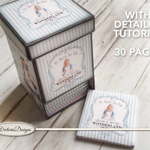 Alice in Wonderland Tea Box Tutorial + Printables Paper Crafting box pattern tea bag how to digital download digital sheet S3I1 - 001638
