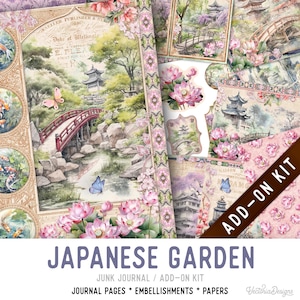 Japanese Garden Junk Journal Kit Small ADD-ON, Printable Junk Journal Pages Journal Kit Craft kits Vintage Junk Journal 003456