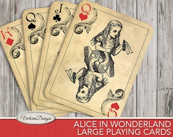 Printable Alice in Wonderland Playing Cards wall art printable hobby crafting scrapbooking instant download digital collage sheet - 000603