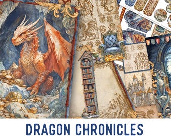 Dragon Chronicles Junk Journal Kit, Dragon Crafting Printables Dragon Embellishments Dragon Paper Dragon Junk Journal Dragon - 003837